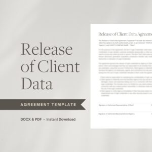 Release of Client Data Agreement Template | Client Exit Package | Password Organization | Printable & Fillable | Client Credentials